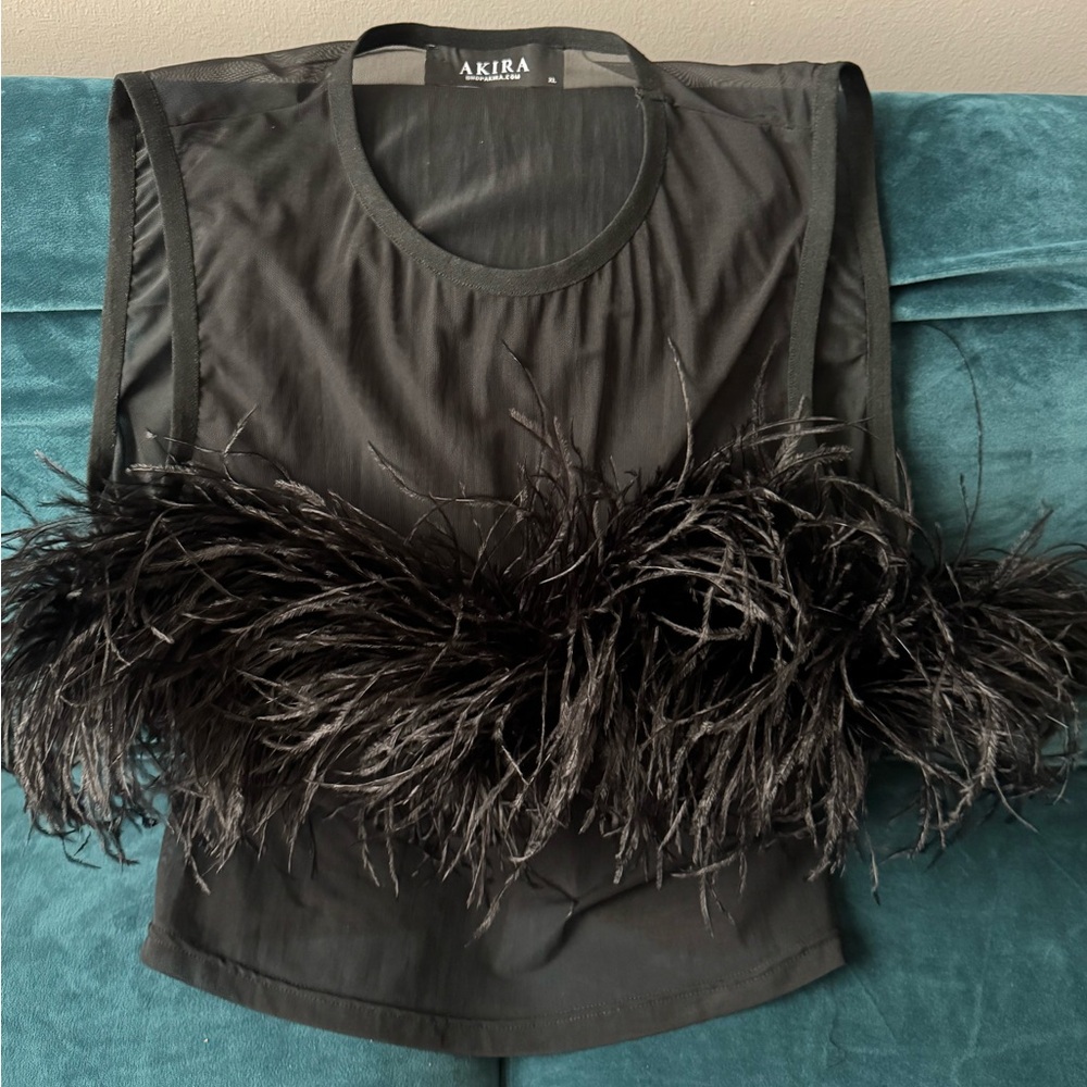 AKIRA Black Feathered Sleeveless Top